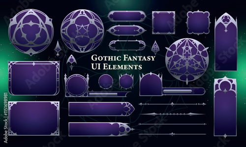 Set of Gothic Fantasy Elements for user interface, poster, video. Fantasy magic HUD. Template for rpg game interface. Vector Illustration EPS10