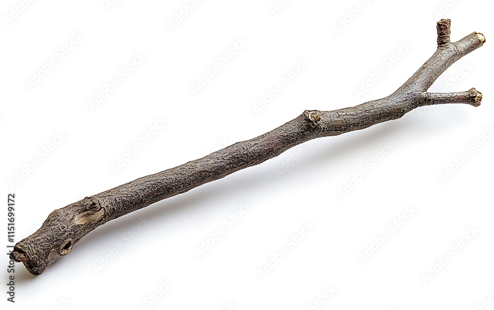 Fototapeta premium Single brown tree branch isolated on white background.