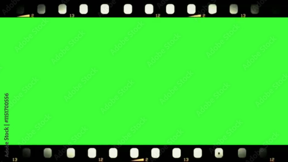 classic negative film roll 2d animated green screen film strips tape black frame, background, old tv noise effect filter chroma key texture, motion design animation overlay alpha adjustment layer
