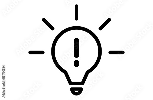 ひらめきイメージの光る電球のモノクロイラスト