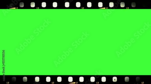 classic negative film roll 2d animated green screen film strips tape black frame, background, old tv noise effect filter chroma key texture, motion design animation overlay alpha adjustment layer