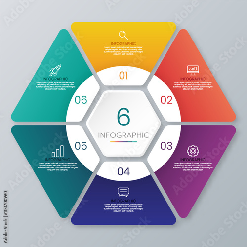 Modern hexagon shape infographic vector with 6 step icons