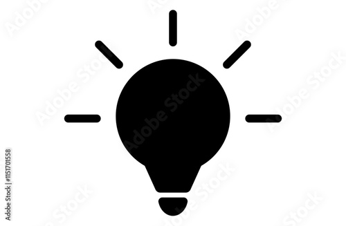 ひらめきイメージの光る電球のモノクロイラスト