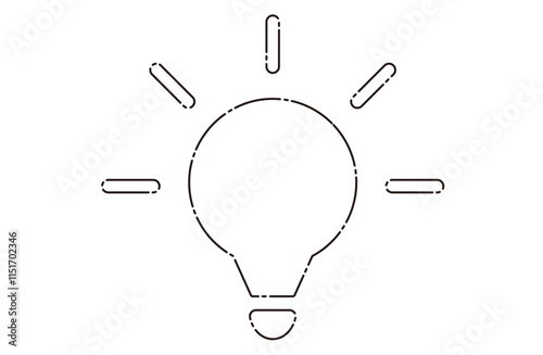ひらめきイメージの光る電球のモノクロイラスト