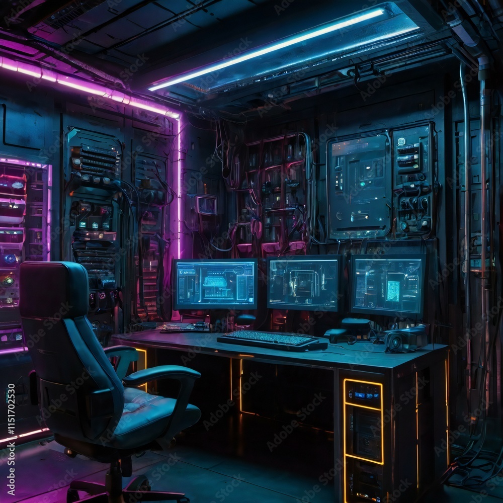 A cyberpunk hacker’s hideout featuring Generative AI A cyberpunk hacker’s hideout featuring Generative AI