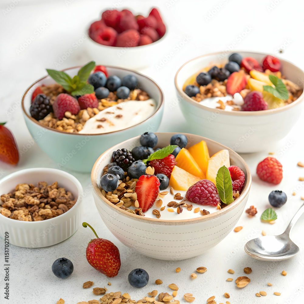 Yogurt with fruits and berries is a refreshing, healthy snack or dessert, Yogurt with fruits and berries is a refreshing, healthy snack or dessert,
