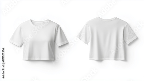White cropped t-shirt mockup back and front view isolated on white background for brand presentation

