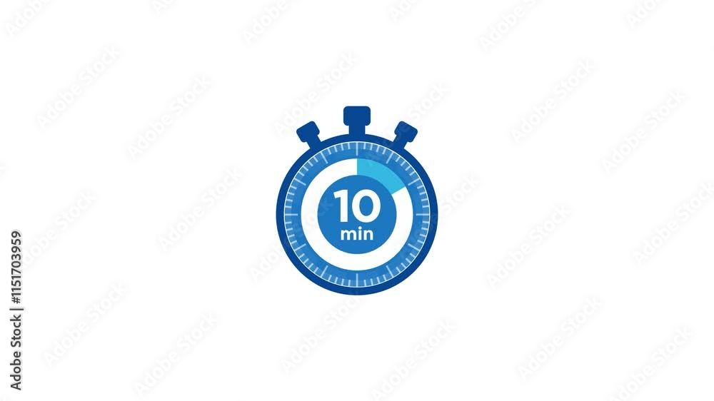 The 10 minutes timer, Ten minutes stopwatch icon. Stopwatch icon in flat style. Motion graphics.