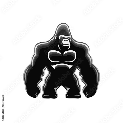 Large Powerful Male Gorilla Standing Vector wildlife primate Illustration African Wild Savanah Great Ape Monkey isolated