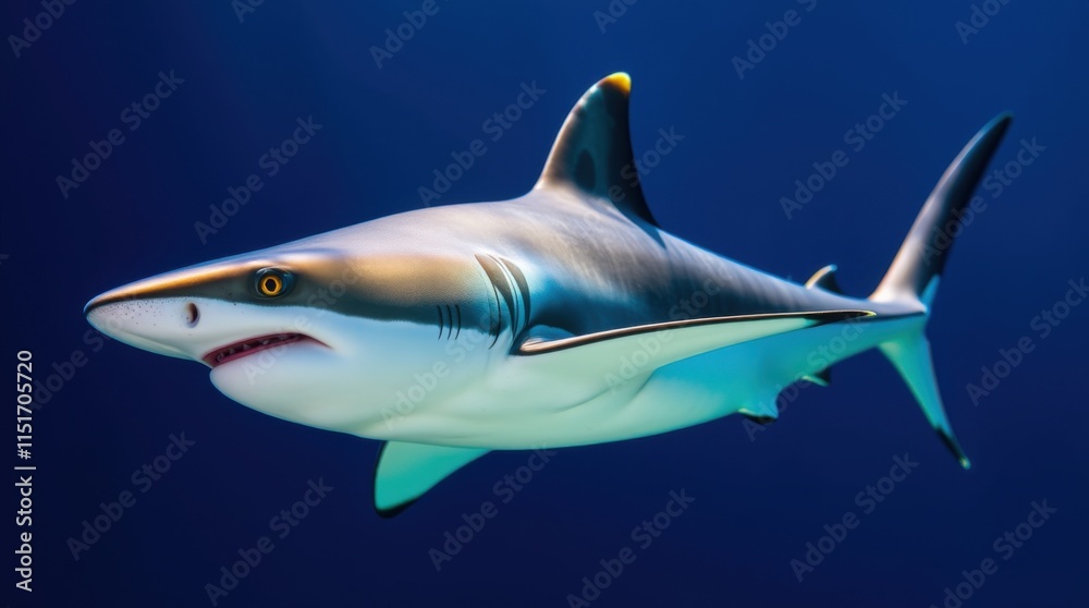 Fototapeta premium Silky shark swimming in clear blue ocean