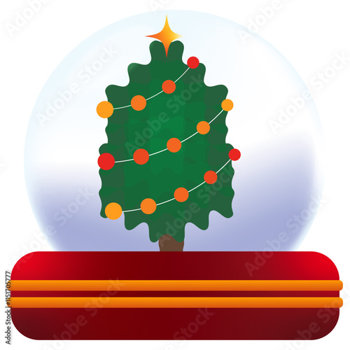 Red Christmas snow globe with Christmas tree