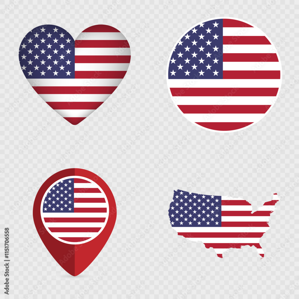 USA Flag Icons Pack. Vector illustration. USA Flag Icons Pack. Vector illustration.