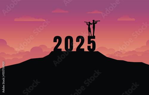 Silhouette of business success concept in the new year