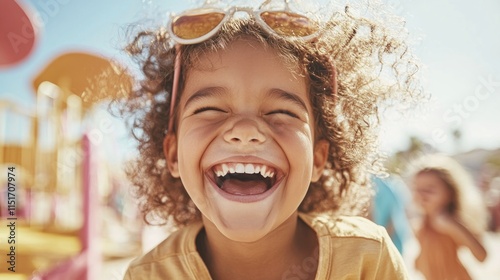 Capture the essence of joy and carefree laughter with this vibrant image of kids enjoying a playground relive those cherished childhood memories filled with sunshine and play equipment This photo