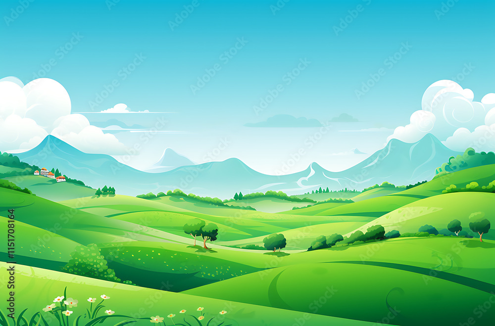 Green hills with white border in landscape view Green hills with white border in landscape view