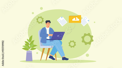An illustration depicting the process of online document transfer and download, highlighting smooth data flow, file sharing, and digital connectivity in a clean, modern design.