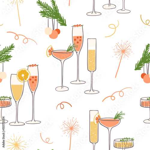 New Year cocktails seamless pattern