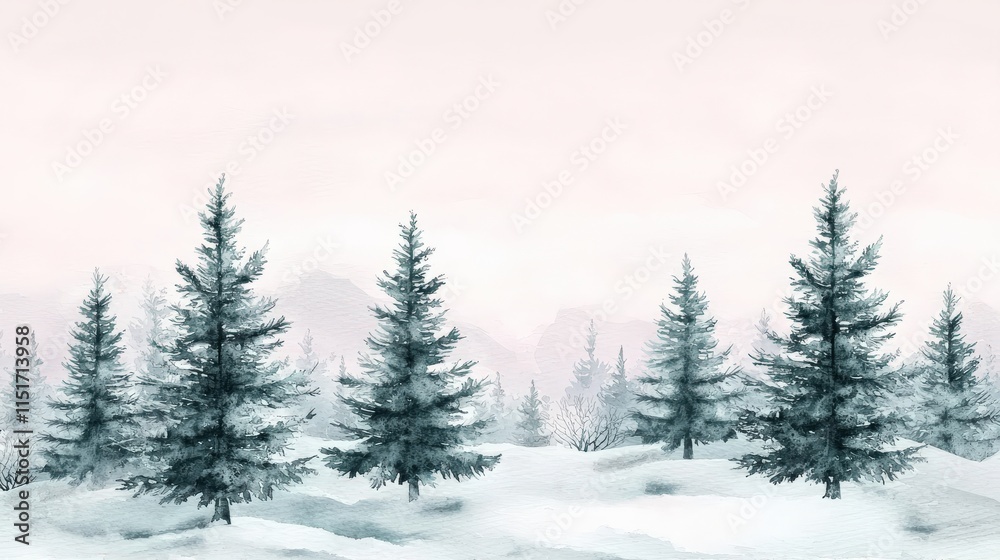 Winter wonderland: snowy landscape, serene evergreens Winter wonderland: snowy landscape, serene evergreens