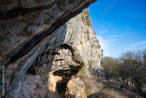 Interior of the large hall of old Karain cave, hidden in Mediterranean region. Confirms human habitation since the early Paleolithic age between 150,000 and 200,000 years ago.Yagca, Antalya, Turkey. photo