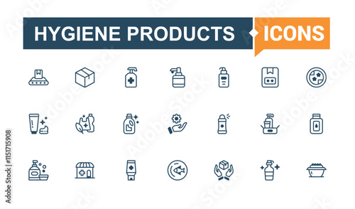 Hygiene Products icon pack. Includes thin line shampoo, cosmetic, care, woman, sun, serum, beauty and more. Minimalistic icon. Editable vector icon and illustration.