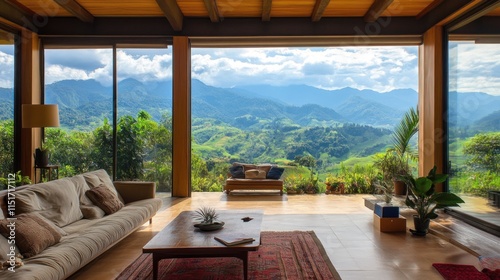 Mountain View Living Room  Panoramic Landscape from Modern Home