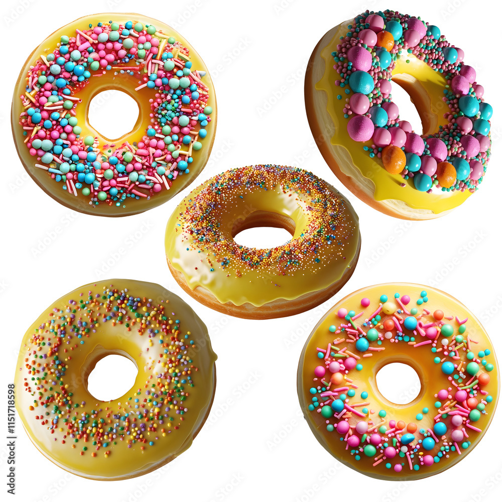 Colorful Sprinkled Donut isolated on transparent background Generative Ai. Colorful Sprinkled Donut isolated on transparent background Generative Ai.
