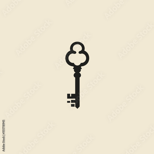 black vintage key vector illustration isolated on white background.
