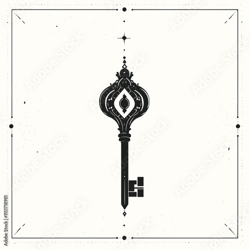 black vintage key vector illustration isolated on white background.
