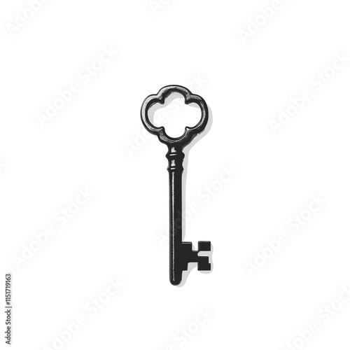 black vintage key vector illustration isolated on white background.

