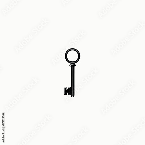 black vintage key vector illustration isolated on white background.
