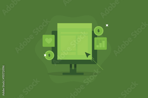 Website Making Money, Website generating revenue, Website advertising revenue. Make money online. Vector illustration concept. 