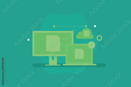 Cloud storage concept. Documents stored in cloud server, Cloud computing technology. Vector illustration concept.