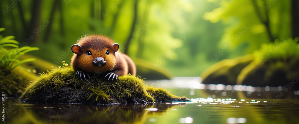 Adorable platypus in lush Australian rainforest - perfect for wildlife blogs, conservation websites, and educational materials about unique marsupials Adorable platypus in lush Australian rainforest - perfect for wildlife blogs, conservation websites, and educational materials about unique marsupials