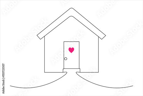 Home one line drawing of isolated continuous outline vector illustration