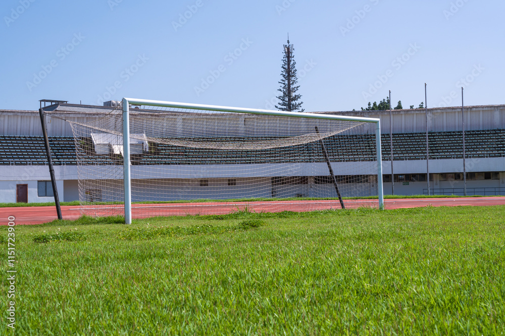 Fototapeta premium Outdoor sports Green turf football field goal