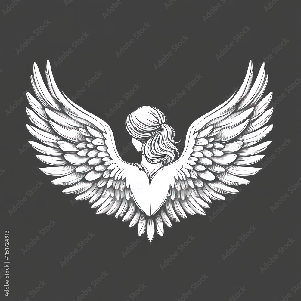 Obraz premium Woman with large angel wings viewed from behind.