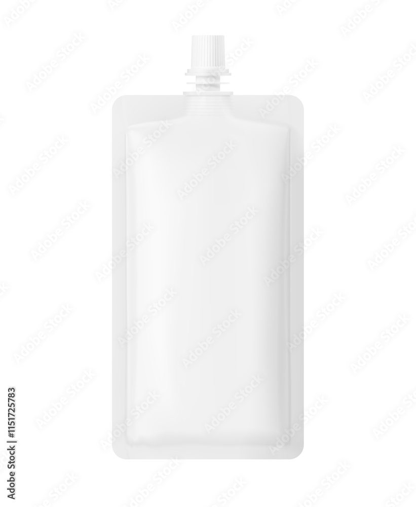 Pouch up bag mockup with spout. Vector illustration isolated on white background. Front view. Can be use for template your design, presentation, promo, ad. EPS10. Pouch up bag mockup with spout. Vector illustration isolated on white background. Front view. Can be use for template your design, presentation, promo, ad. EPS10.