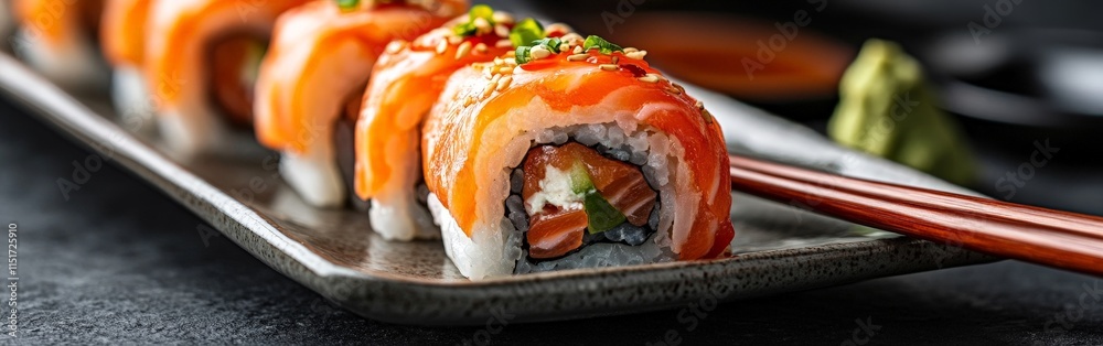 Vibrant Sushi Rolls with Salmon, Mango, and Cream Cheese Vibrant Sushi Rolls with Salmon, Mango, and Cream Cheese