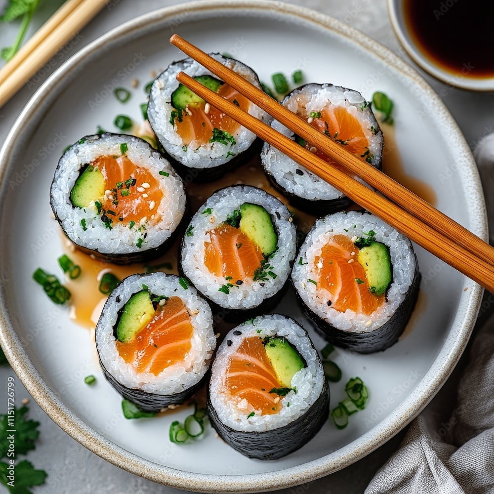 Vibrant Sushi Rolls with Salmon, Mango, and Cream Cheese Vibrant Sushi Rolls with Salmon, Mango, and Cream Cheese