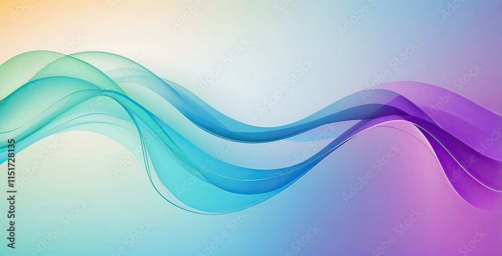 Fototapeta premium Colorful waves of blue and purple flow gracefully across a soft gradient background, created by ai generated
