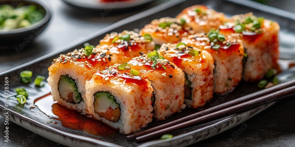 Vibrant Sushi Rolls with Salmon, Mango, and Cream Cheese Vibrant Sushi Rolls with Salmon, Mango, and Cream Cheese