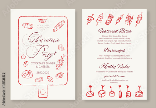 Editable Charcuterie Design Template Minimalist Whimsical Style Perfect for Invitations