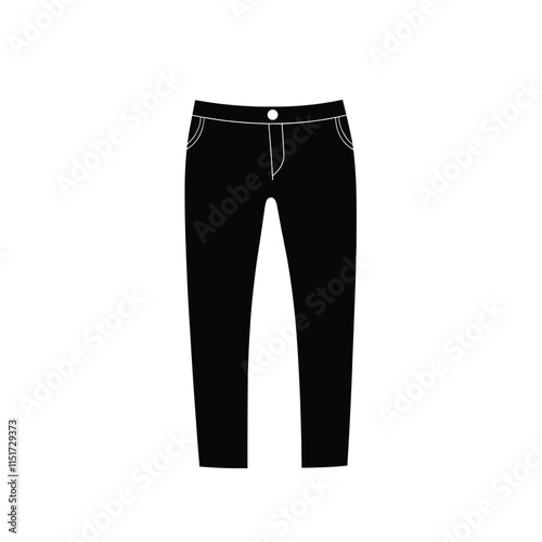 A simple black and white vector graphic of a pants silhouette icon on a solid background