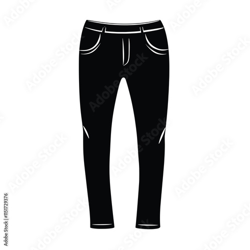 A simple black and white vector graphic of a pants silhouette icon on a solid background