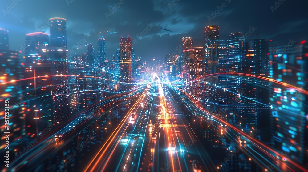 Cityscape with Light Trails and Futuristic Elements Cityscape with Light Trails and Futuristic Elements