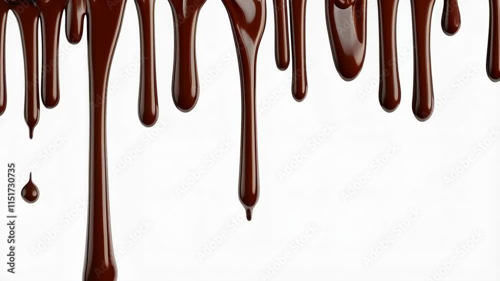 Dark chocolate dripping over white background