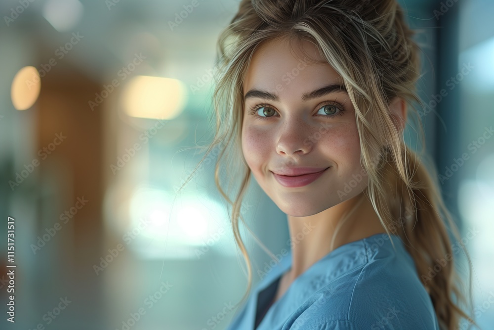 A young woman with a joyful smile, captured in a bright and inviting environment, exuding warmth and positivity. A young woman with a joyful smile, captured in a bright and inviting environment, exuding warmth and positivity.