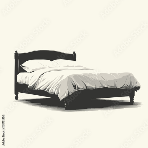 Minimalist bed silhouette side view modern design sleek lines black and white graphic illustration simple shape furniture icon