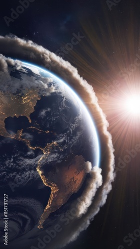 Earth Sunrise Cosmic Cloud Enveloping Planet
