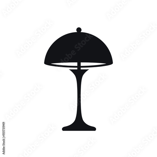 A black silhouette of a table lamp icon on a white background with simple shapes vector graphics no shadows no gradients